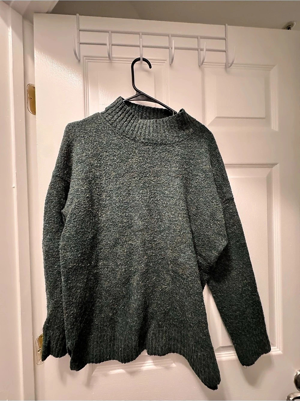 Well Worn Women's Mock Neck Cozy Wool Blend Nep Yarn Sweater Green Sweater Large